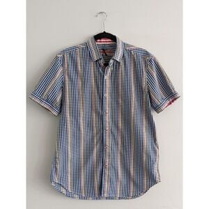 Robert Graham Classic Fit Blue Red Gray White Plaid Short Sleeve Shirt‎ Medium